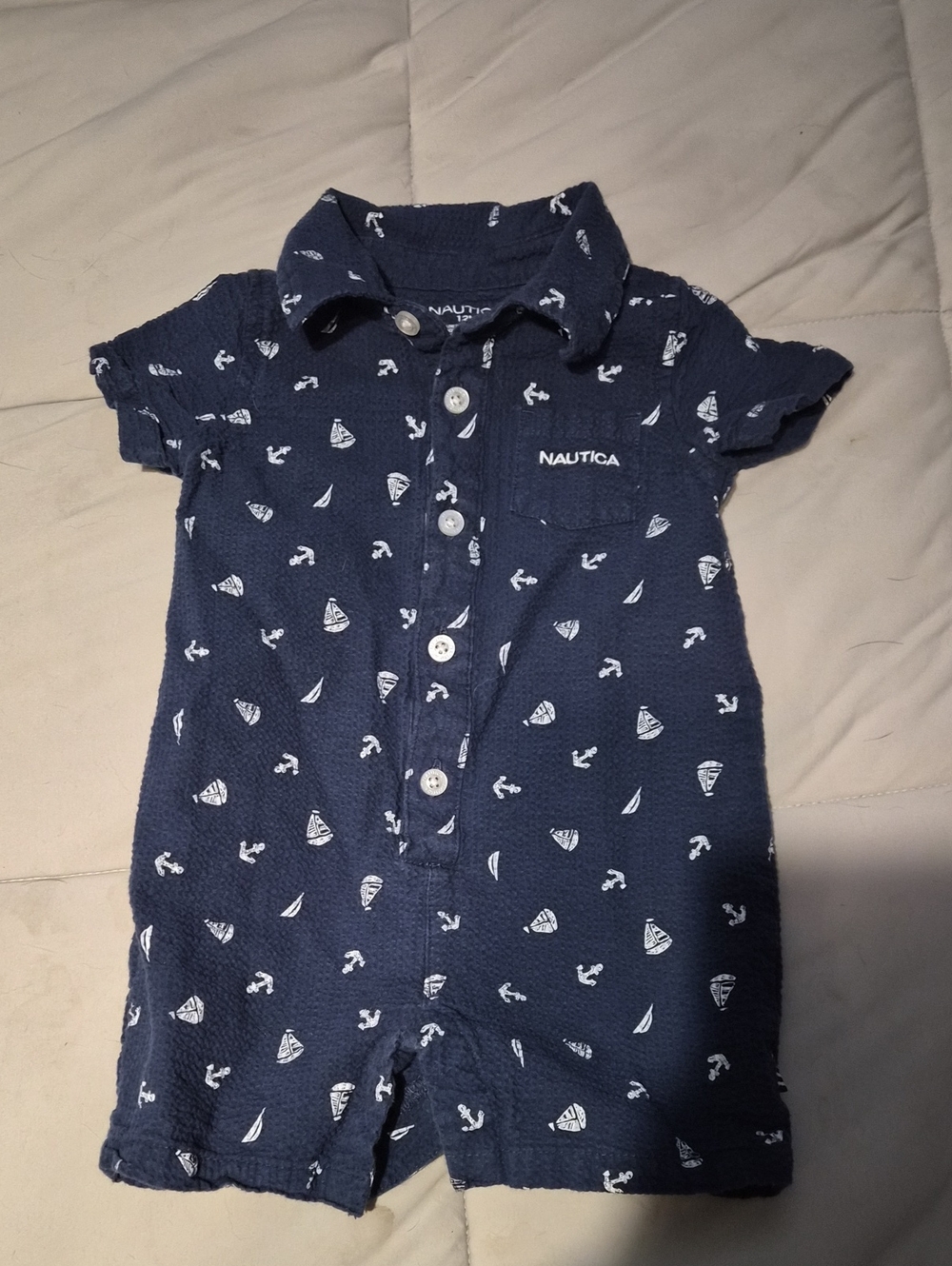 Nautica Navy and White Nautical Short-Sleeve Baby Romper